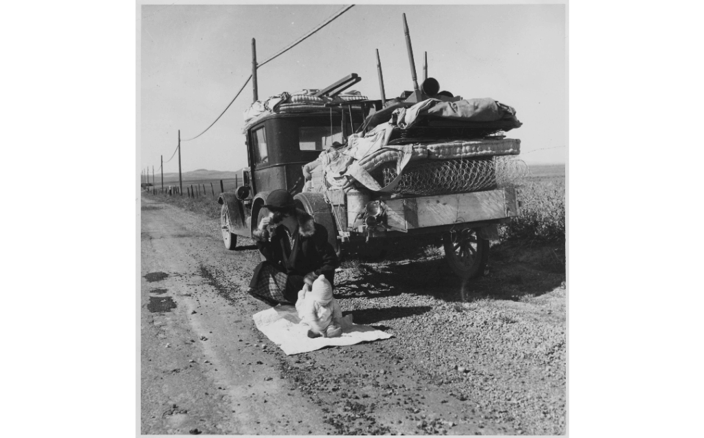 A-photograph-of-Okies-on-Route-66-to-California-1935-1